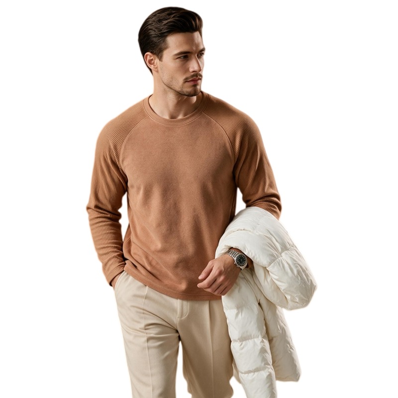 Undershirt Crew Neck - Heren Fleece Gevoerde Wollen Ronde Hals