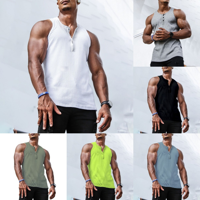 Undershirt Crew Neck - Geribbeld topshirt voor heren, mouwloos henleyshirt,